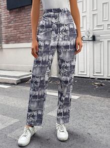 SHEIN Essnce 字母人物圖案長褲 - 彩色 - 查看 6
