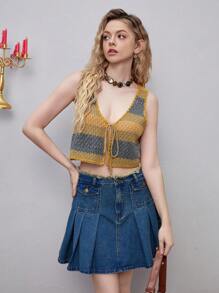 SHEIN MOD 撞色前繫帶毛衣背心 - 彩色 - 查看 6