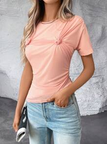 SHEIN Essnce Solid Ruched Tee