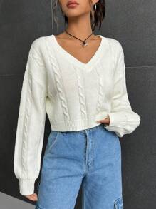 SHEIN EZwear 休閒純色女士毛衣 - 米色 - 查看 4