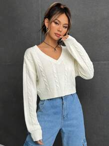 SHEIN EZwear 休閒純色女士毛衣 - 米色 - 查看 5