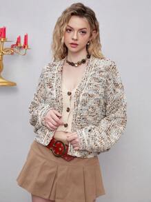 SHEIN MOD 段染落肩袖開襟開衫 - 彩色 - 查看 7