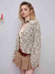 SHEIN MOD 段染落肩袖開襟開衫 - 彩色 - 查看 3