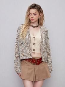 SHEIN MOD 段染落肩袖開襟開衫 - 彩色 - 查看 4