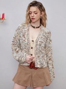 SHEIN MOD 段染落肩袖開襟開衫 - 彩色 - 查看 6