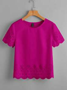SHEIN Clasi 鏤空貝殼邊素色上衣 - 中紫紅色 - 查看 2