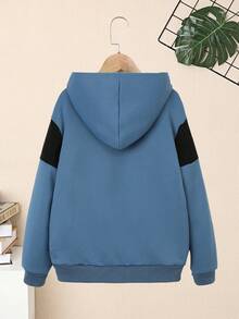SHEIN Tween Boy Letter Graphic Kangaroo Pocket Sweatshirt - Dusty Blue - View 2