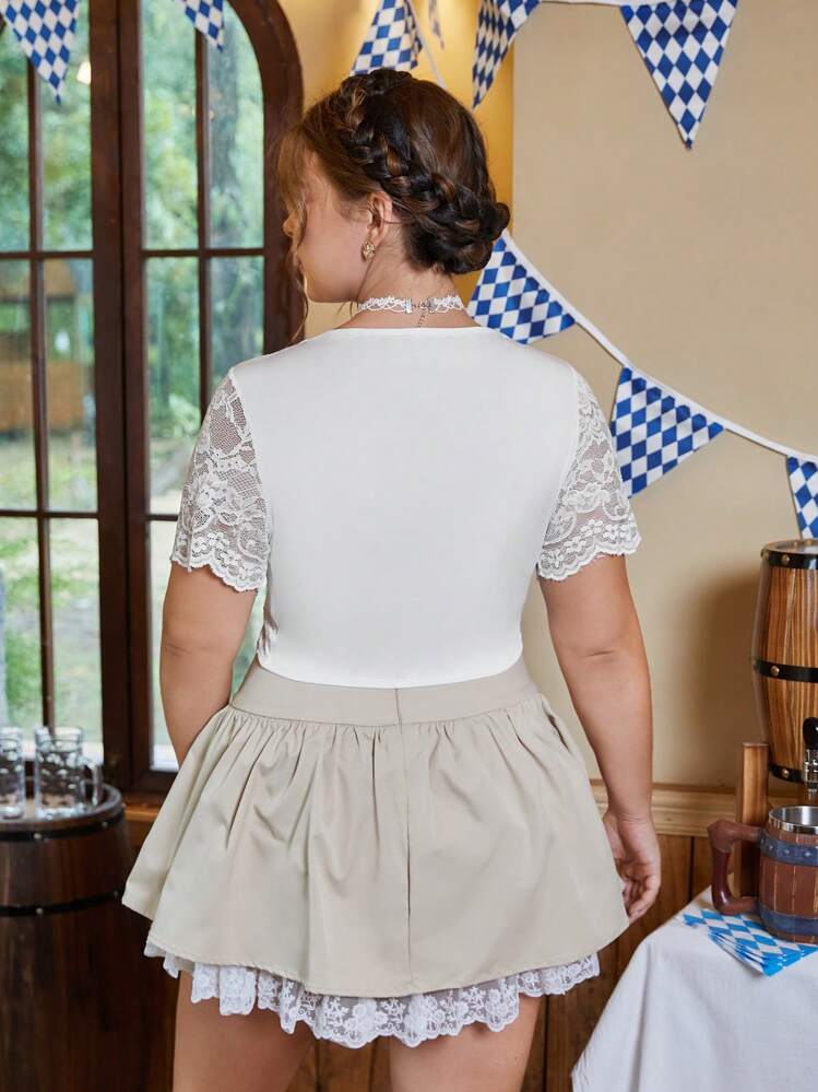 SHEIN Frenchy Plus Lace Ruched Crop Top - White - View 2