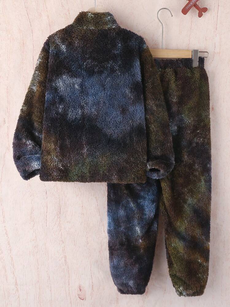 Tween Boy Tie Dye Half Zip Flannel Sweatshirt & Pants