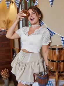 SHEIN Frenchy Talla grande Top crop con encaje fruncido - Blanco - Ver 3