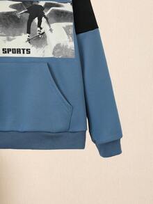 SHEIN Tween Boy Letter Graphic Kangaroo Pocket Sweatshirt - Dusty Blue - View 5