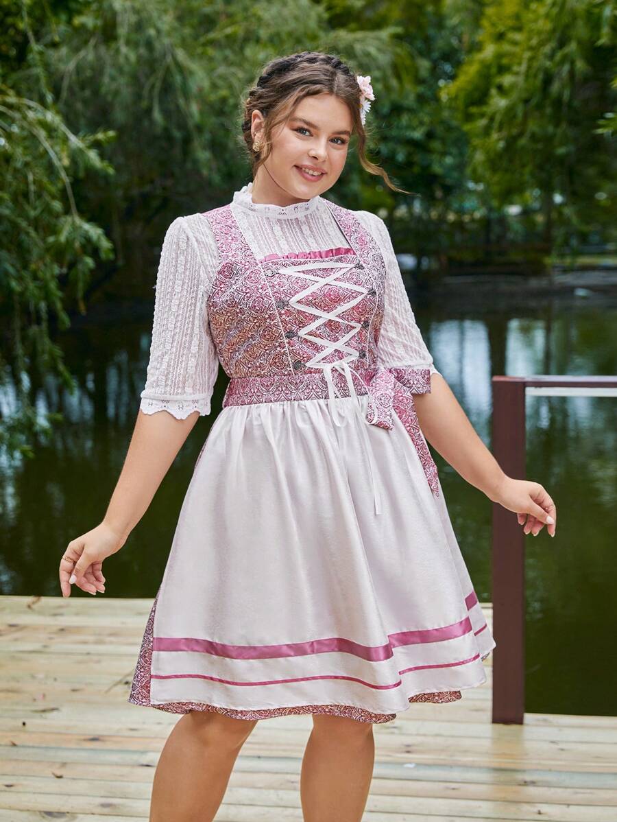 SHEIN Frenchy 大碼圖案印花前繫帶洋裝不帶上衣 - 彩色 - 查看 1