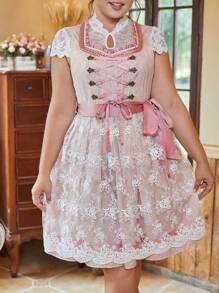 SHEIN Frenchy 大碼花卉刺繡前繫帶洋裝不帶襯衫 - 粉色 - 查看 6