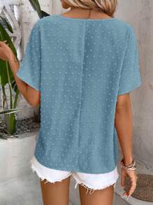 EMERY ROSE Swiss Dot Batwing Sleeve Blouse - Cadet Blue - View 2