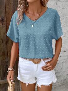 EMERY ROSE Swiss Dot Batwing Sleeve Blouse - Cadet Blue - View 3