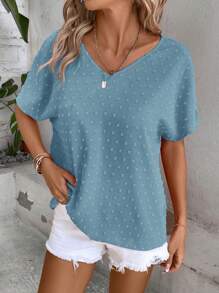 EMERY ROSE Swiss Dot Batwing Sleeve Blouse - Cadet Blue - View 4