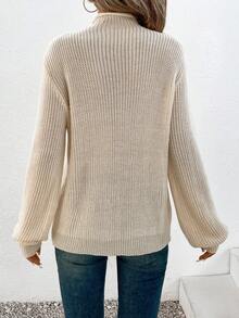 SHEIN VCAY Thêu hoa Cổ giả Tay áo lồng đèn Áo len - Màu be - Xem 2