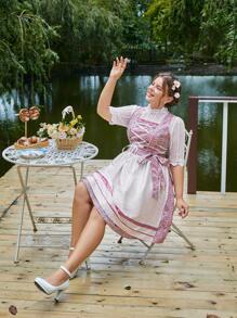 SHEIN Frenchy 大碼圖案印花前繫帶洋裝不帶上衣 - 彩色 - 查看 6