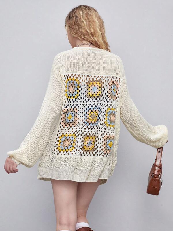 SHEIN MOD 1 buc. Cardigan din tricot deschis cu umăr căzut cu model floral