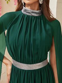 YISIKADO Mock Neck Cloak Sleeve Party Dress - Dark Green - View 6