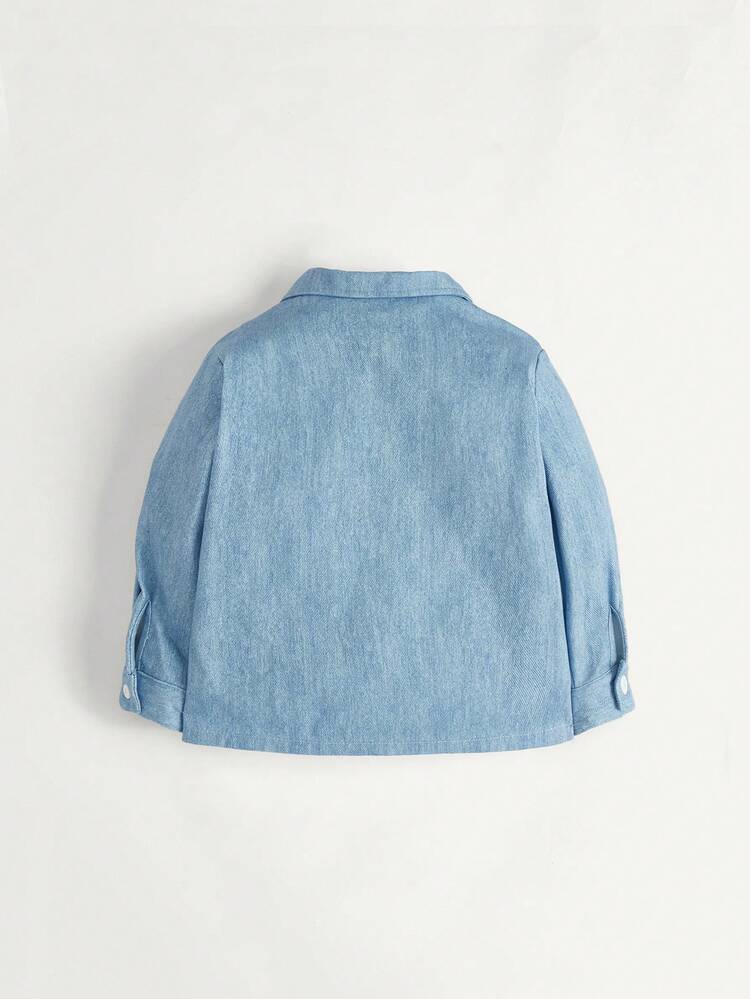 Baby Boy Denim-Effect Print Letter Patched Button Front Coat