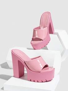 Mules de mujeres grueso de tacón alto plataforma - Rosa - Ver 3
