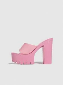 Mules de mujeres grueso de tacón alto plataforma - Rosa - Ver 4