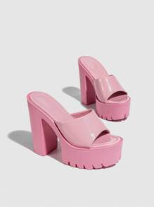 Mules de mujeres grueso de tacón alto plataforma - Rosa - Ver 5