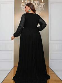 YISIKADO Plus Lantern Sleeve Split Thigh Formal Dress - Black - View 2