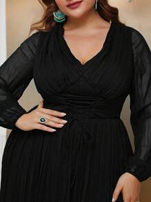 YISIKADO Plus Lantern Sleeve Split Thigh Formal Dress - Black - View 3