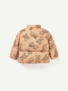 Baby Boy Bear Print Zip Up Puff Coat Without Tee - Khaki - View 2
