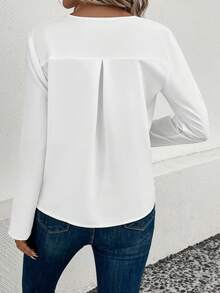 SHEIN VCAY Guipure Lace Insert Roll Tab Sleeve Blouse - White - View 2