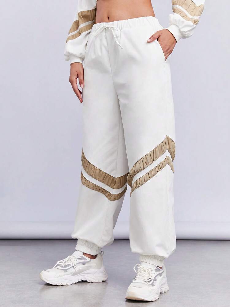 Chevron Print Drawstring Waist Slant Pocket Pants