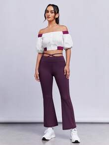 SHEINNeu Off Shoulder Contrast Panel Crop Blouse - White - View 4