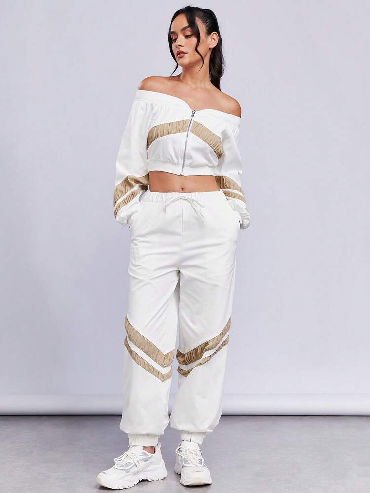 Chevron Print Drawstring Waist Slant Pocket Pants