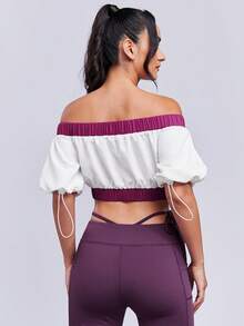 SHEINNeu Off Shoulder Contrast Panel Crop Blouse - White - View 6