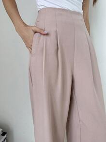 DAZY 素色拼接細節闊腿西裝褲 - 粉色 - 查看 8
