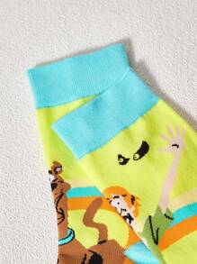 SCOOBY-DOO X SHEIN 1 双男女款狗狗图案拼色中筒袜 - 綠色 - 查看 5