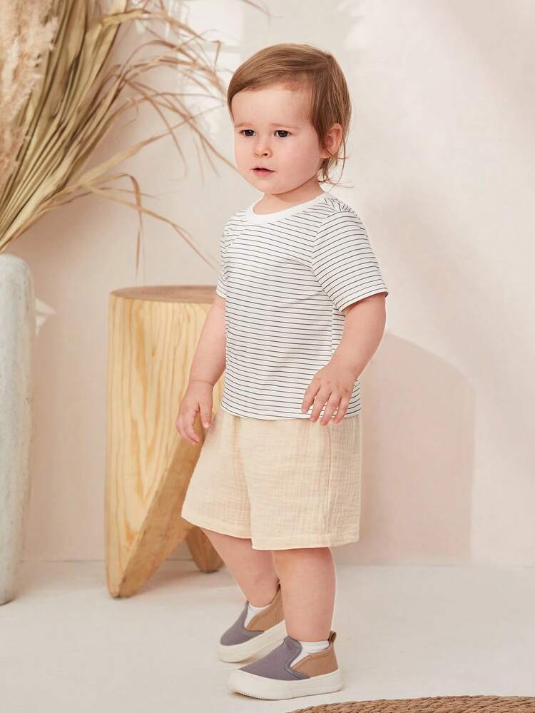 Baby Boy Striped Print Tee & Shorts & Blouse