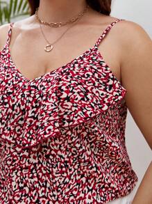 SHEIN Frenchy Hơn In hoa Báo Viền Ruffle Cami ngọn - Màu Đỏ Sâu - Xem 5