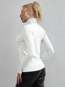Solid High Neck Sweater - White - View 2