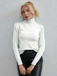 Solid High Neck Sweater - White - View 3