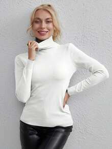 Solid High Neck Sweater - White - View 4