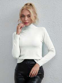 Solid High Neck Sweater - White - View 5
