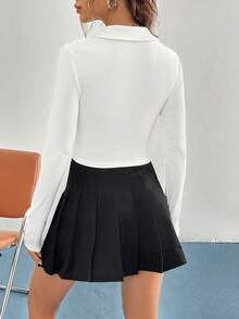 SHEIN Qutie 愛心圖案條紋針織短款T恤 - 白色 - 查看 2