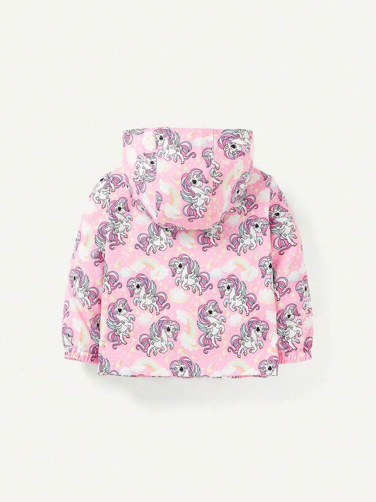 Thickened And Thermal Lined Baby Girls' Cartoon Animal Pattern Hooded Coat (Can Be Worn Two Ways) Suitable For Winter