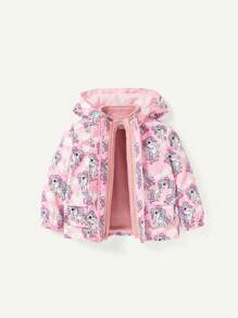 Thickened And Thermal Lined Baby Girls' Cartoon Animal Pattern Hooded Coat (Can Be Worn Two Ways) Suitable For Winter - Pink - View 10