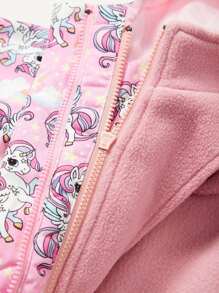 Thickened And Thermal Lined Baby Girls' Cartoon Animal Pattern Hooded Coat (Can Be Worn Two Ways) Suitable For Winter - Pink - View 4