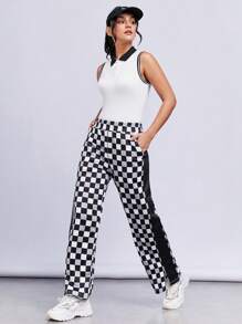 SHEINNeu Cổ áo tương phản Sọc trang trí Cổ Polo Áo ba lỗ - trắng - Xem 3