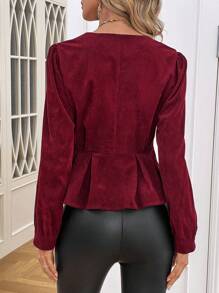 SHEIN Clasi Mantel mit Einfarbig Wickel, Knoten vorn, - Bordeaux - View 2